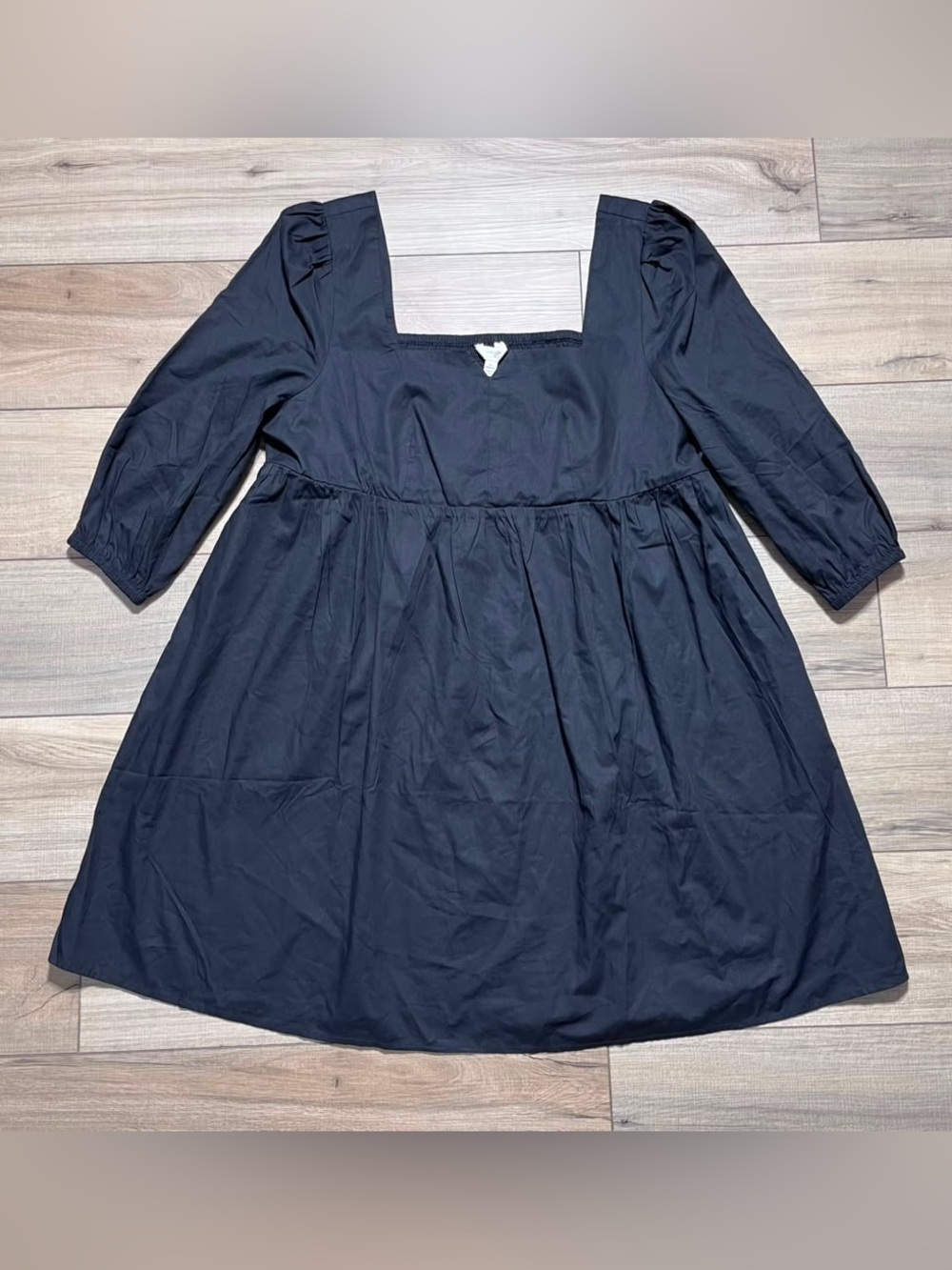 Terra & Sky Womens Square Neck 3/4 Sleeve Smocked Back Dress Size 1X Black